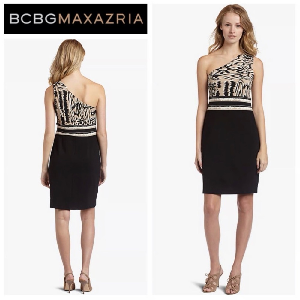 BCBGMaxAzria One-Shoulder Dress in Black and Cream